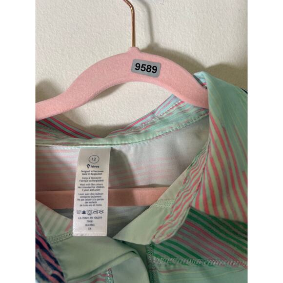 Ivivva Golf/Tennis Top Turquoise/Pink Stripe Design Sz 12 - Picture 3 of 3